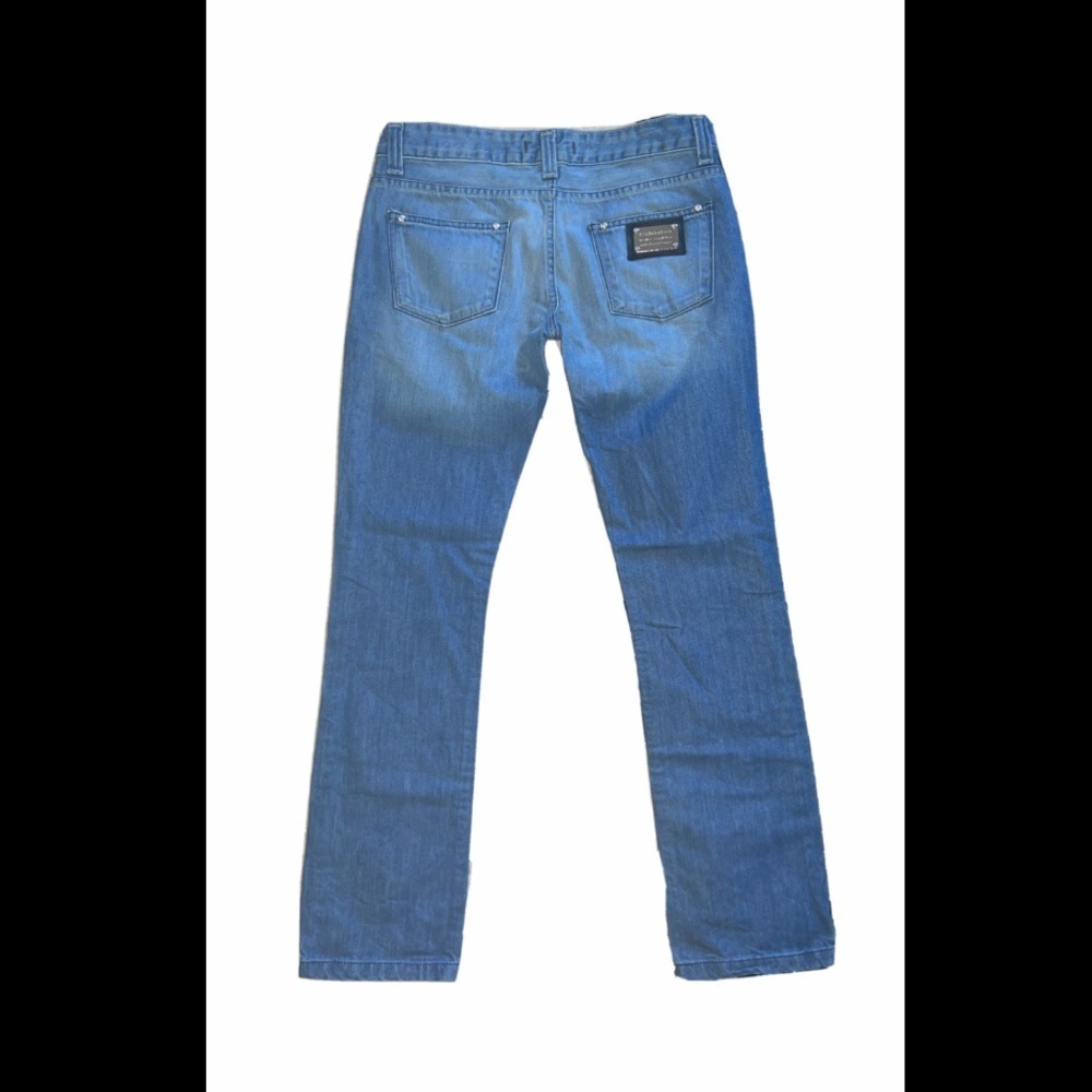 Dolce & gabbana jeans straight leg denim crystal accent buttons silver emblem
